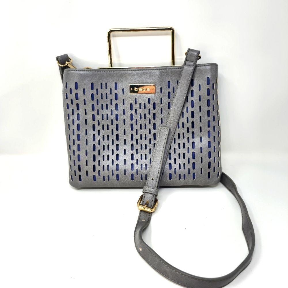 Bebe Laser Cut Front Gray Marisa Handbag /Crossbody satchel